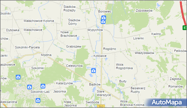 mapa Kotowice gmina Zgierz, Kotowice gmina Zgierz na mapie Targeo