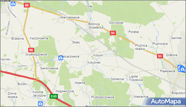 mapa Kotulin gmina Toszek, Kotulin gmina Toszek na mapie Targeo