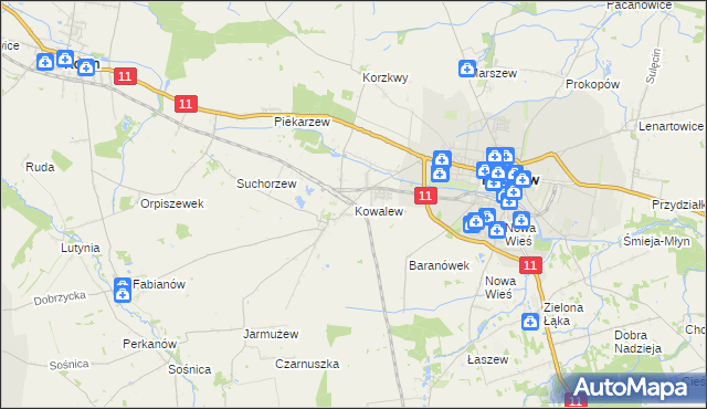 mapa Kowalew gmina Pleszew, Kowalew gmina Pleszew na mapie Targeo