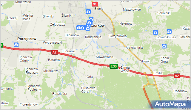 mapa Kowalewice gmina Parzęczew, Kowalewice gmina Parzęczew na mapie Targeo