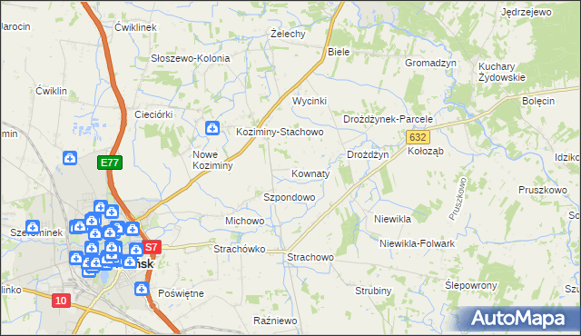 mapa Kownaty gmina Płońsk, Kownaty gmina Płońsk na mapie Targeo