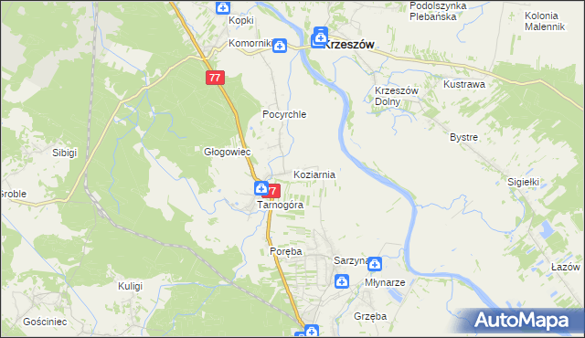 mapa Koziarnia, Koziarnia na mapie Targeo