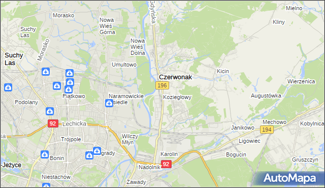 mapa Koziegłowy gmina Czerwonak, Koziegłowy gmina Czerwonak na mapie Targeo