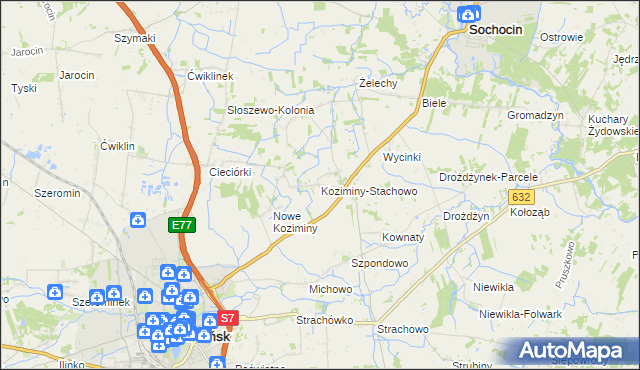 mapa Koziminy-Stachowo, Koziminy-Stachowo na mapie Targeo