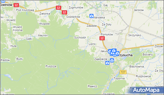 mapa Kozłowiec gmina Przysucha, Kozłowiec gmina Przysucha na mapie Targeo