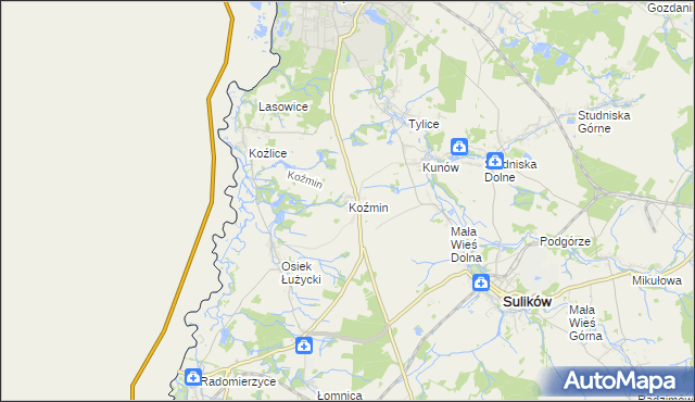 mapa Koźmin gmina Zgorzelec, Koźmin gmina Zgorzelec na mapie Targeo