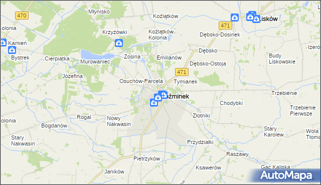 mapa Koźminek powiat kaliski, Koźminek powiat kaliski na mapie Targeo