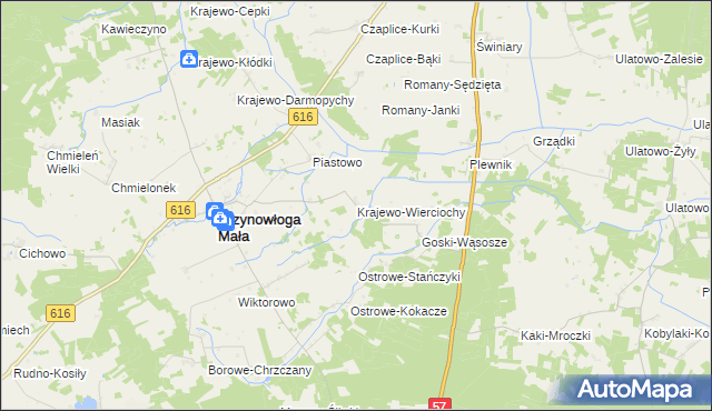 mapa Krajewo-Wierciochy, Krajewo-Wierciochy na mapie Targeo