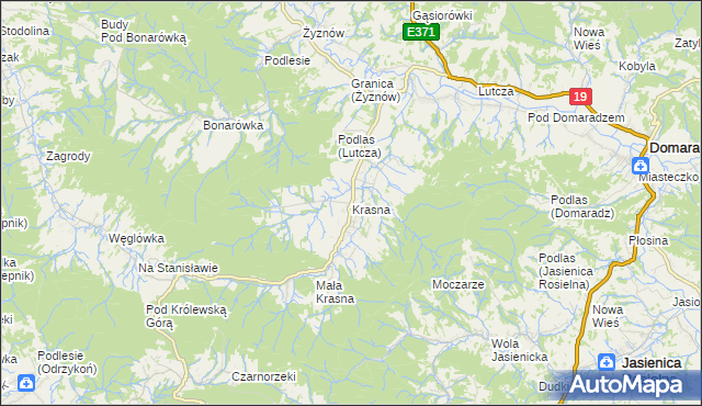 mapa Krasna gmina Korczyna, Krasna gmina Korczyna na mapie Targeo
