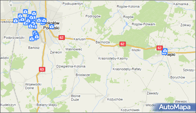 mapa Krasnodęby-Kasmy, Krasnodęby-Kasmy na mapie Targeo
