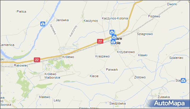 mapa Kraszewo gmina Stare Pole, Kraszewo gmina Stare Pole na mapie Targeo