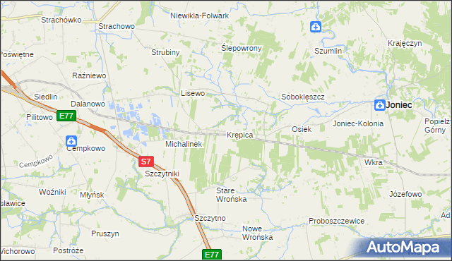 mapa Krępica gmina Płońsk, Krępica gmina Płońsk na mapie Targeo