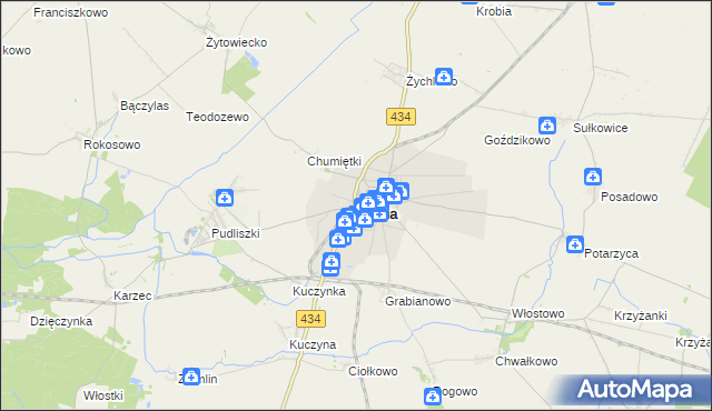 mapa Krobia powiat gostyński, Krobia powiat gostyński na mapie Targeo
