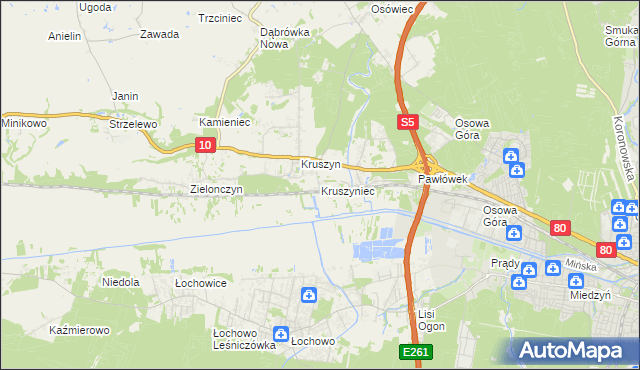 mapa Kruszyniec gmina Sicienko, Kruszyniec gmina Sicienko na mapie Targeo