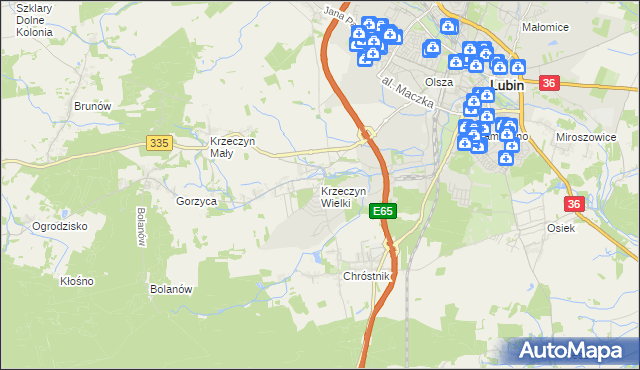 mapa Krzeczyn Wielki, Krzeczyn Wielki na mapie Targeo