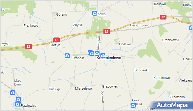 mapa Krzemieniewo powiat leszczyński, Krzemieniewo powiat leszczyński na mapie Targeo