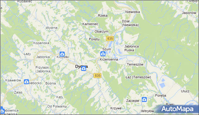 mapa Krzemienna gmina Dydnia, Krzemienna gmina Dydnia na mapie Targeo
