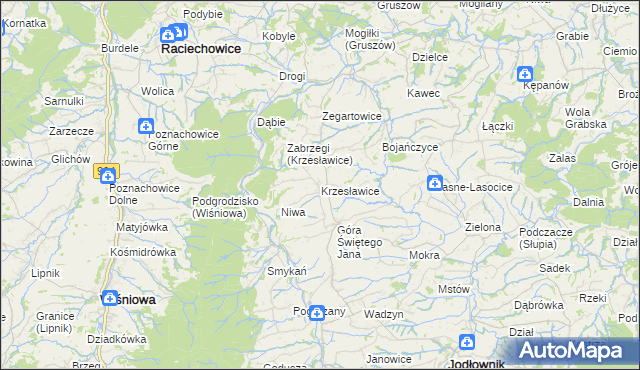 mapa Krzesławice gmina Raciechowice, Krzesławice gmina Raciechowice na mapie Targeo