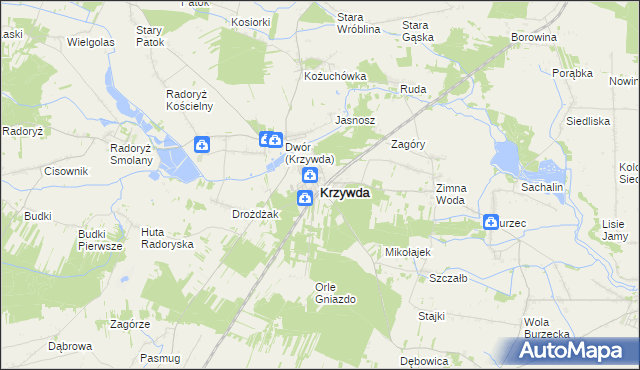 mapa Krzywda powiat łukowski, Krzywda powiat łukowski na mapie Targeo