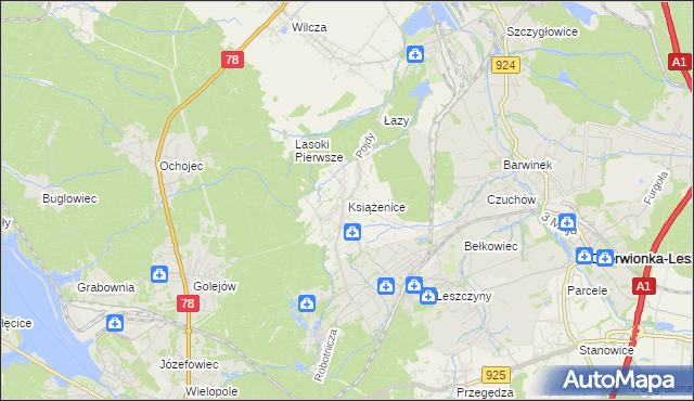 mapa Książenice gmina Czerwionka-Leszczyny, Książenice gmina Czerwionka-Leszczyny na mapie Targeo