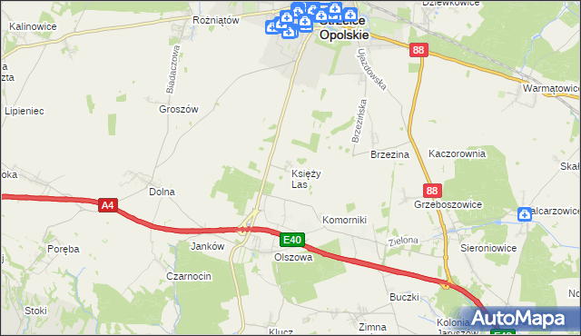 mapa Księży Las gmina Ujazd, Księży Las gmina Ujazd na mapie Targeo