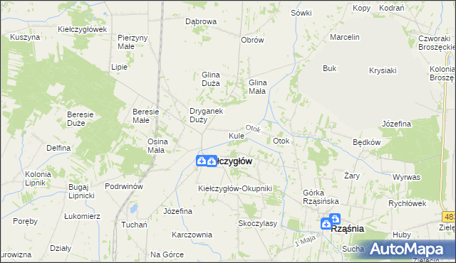 mapa Kule gmina Kiełczygłów, Kule gmina Kiełczygłów na mapie Targeo