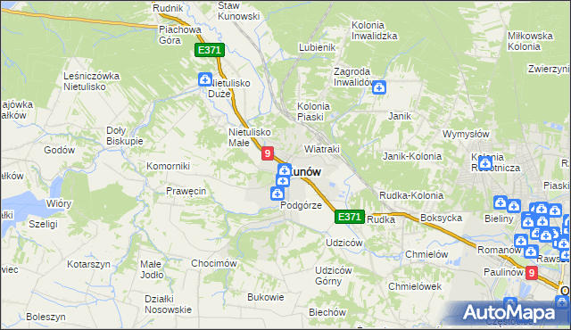 mapa Kunów powiat ostrowiecki, Kunów powiat ostrowiecki na mapie Targeo