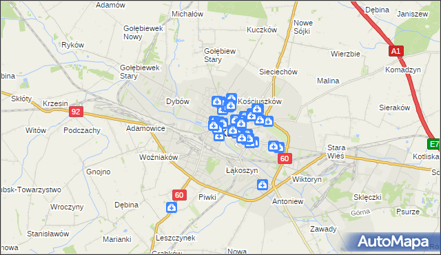 mapa Kutno, Kutno na mapie Targeo