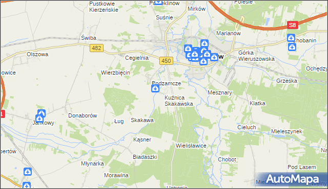 mapa Kuźnica Skakawska, Kuźnica Skakawska na mapie Targeo