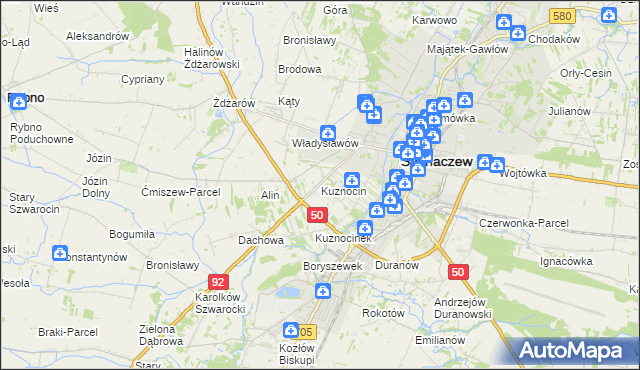 mapa Kuznocin gmina Sochaczew, Kuznocin gmina Sochaczew na mapie Targeo