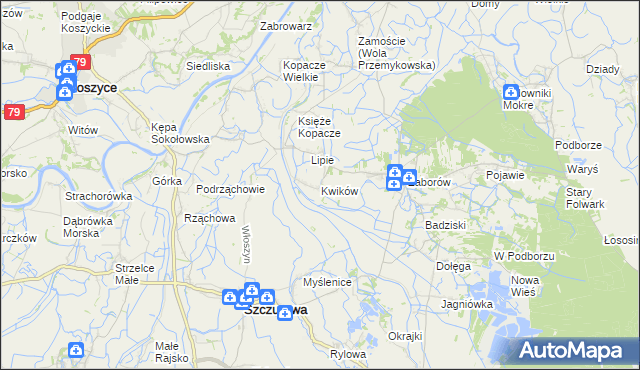 mapa Kwików, Kwików na mapie Targeo