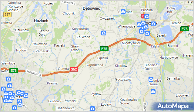 mapa Łączka gmina Dębowiec, Łączka gmina Dębowiec na mapie Targeo