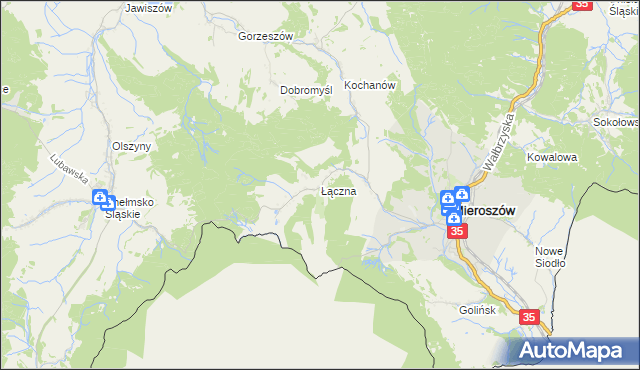 mapa Łączna gmina Mieroszów, Łączna gmina Mieroszów na mapie Targeo