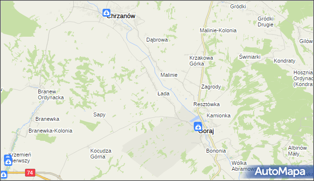 mapa Łada gmina Chrzanów, Łada gmina Chrzanów na mapie Targeo