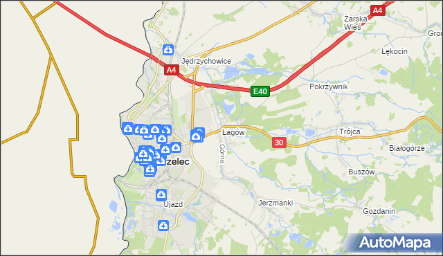mapa Łagów gmina Zgorzelec, Łagów gmina Zgorzelec na mapie Targeo