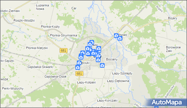 mapa Łapy, Łapy na mapie Targeo