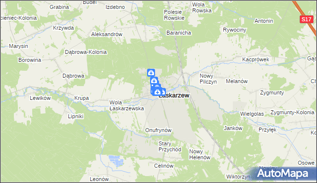 mapa Łaskarzew, Łaskarzew na mapie Targeo