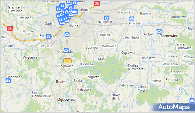 mapa Łaski gmina Jasło, Łaski gmina Jasło na mapie Targeo