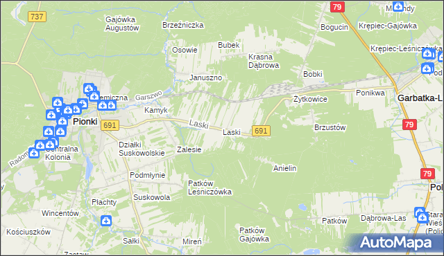 mapa Laski gmina Pionki, Laski gmina Pionki na mapie Targeo