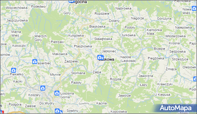 mapa Laskowa powiat limanowski, Laskowa powiat limanowski na mapie Targeo