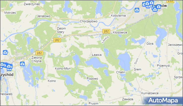 mapa Ławica gmina Sieraków, Ławica gmina Sieraków na mapie Targeo