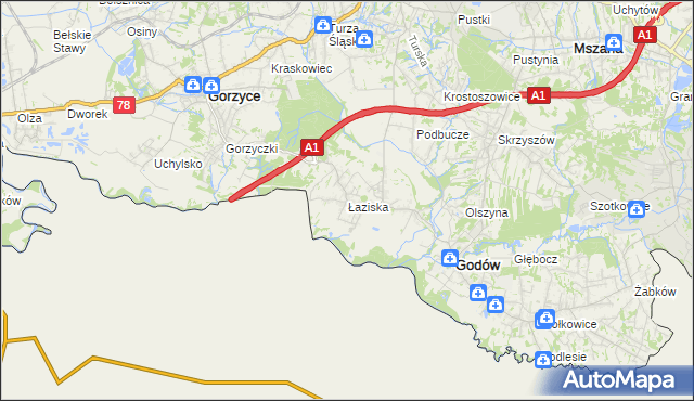mapa Łaziska gmina Godów, Łaziska gmina Godów na mapie Targeo