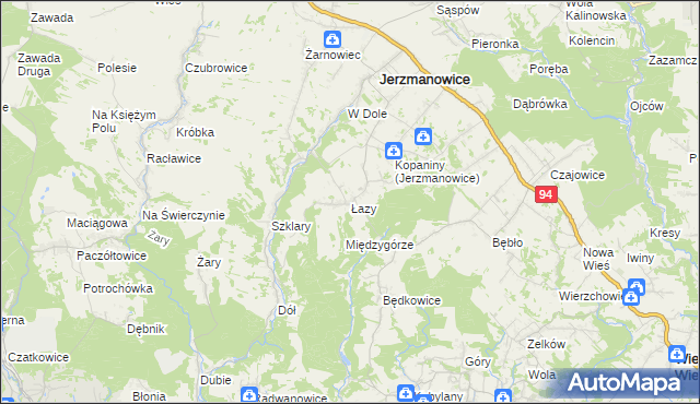 mapa Łazy gmina Jerzmanowice-Przeginia, Łazy gmina Jerzmanowice-Przeginia na mapie Targeo