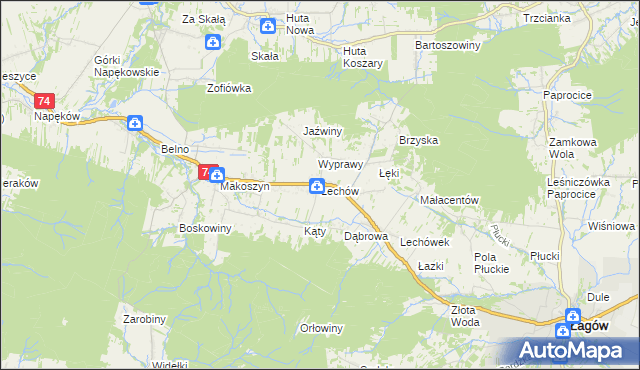 mapa Lechów gmina Bieliny, Lechów gmina Bieliny na mapie Targeo