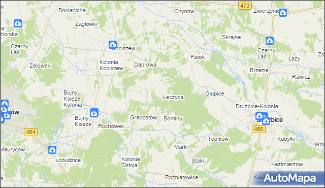 mapa Łęczyca gmina Drużbice, Łęczyca gmina Drużbice na mapie Targeo