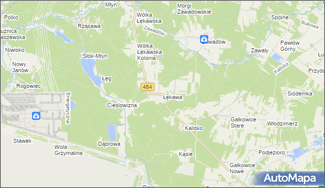 mapa Łękawa gmina Bełchatów, Łękawa gmina Bełchatów na mapie Targeo