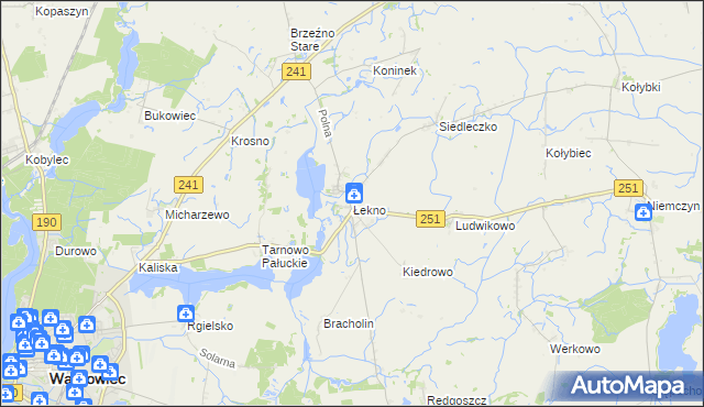 mapa Łekno gmina Wągrowiec, Łekno gmina Wągrowiec na mapie Targeo