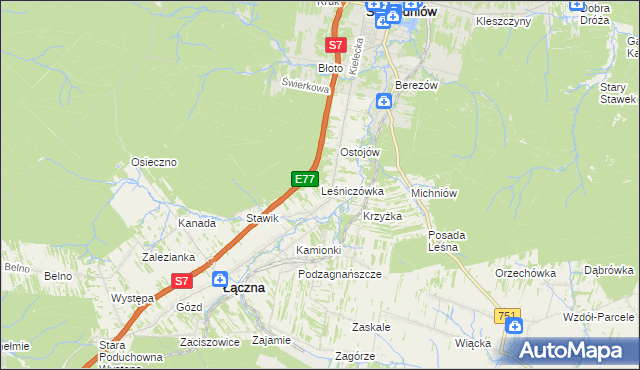 mapa Leśniczówka gmina Suchedniów, Leśniczówka gmina Suchedniów na mapie Targeo