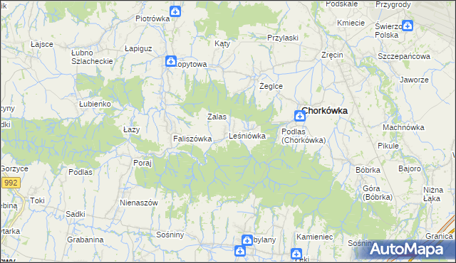 mapa Leśniówka gmina Chorkówka, Leśniówka gmina Chorkówka na mapie Targeo
