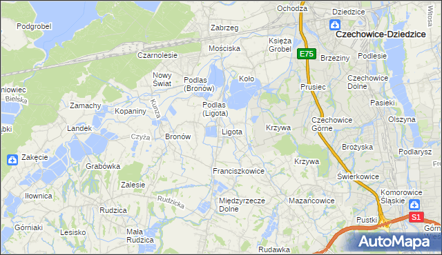 mapa Ligota gmina Czechowice-Dziedzice, Ligota gmina Czechowice-Dziedzice na mapie Targeo